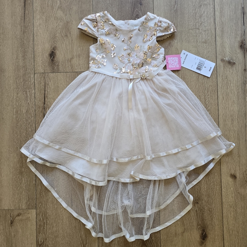 Nwt Rare Editions Little Girls' Embroidered Hi Low Dress